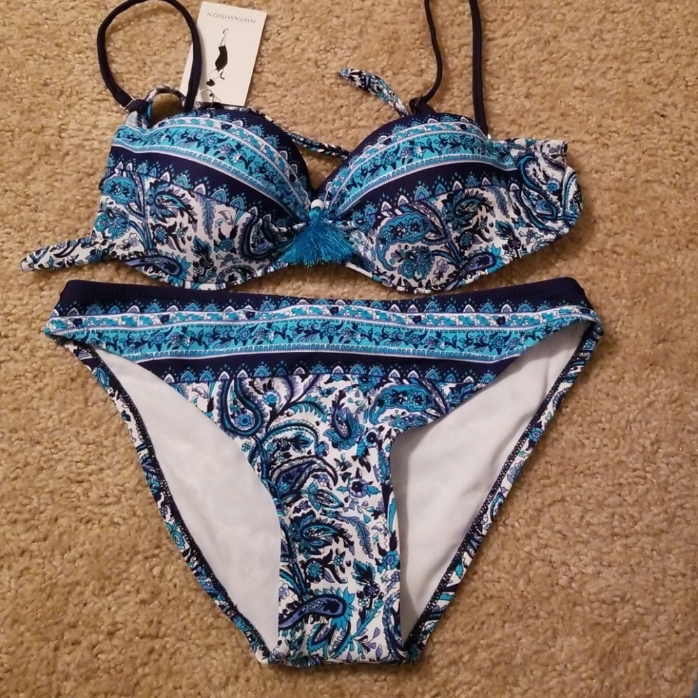 Blue two piece swimsuit